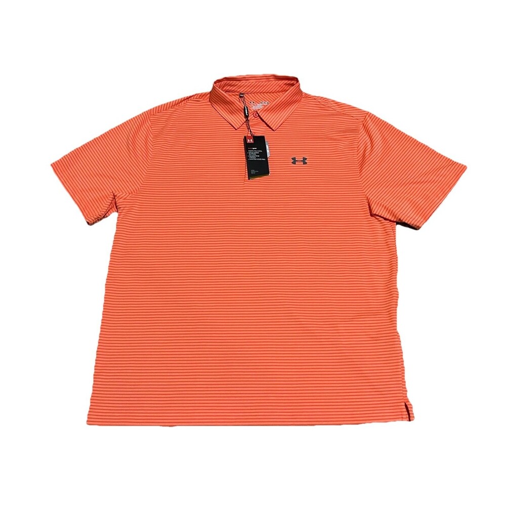 Under Armour Playoff Polo Heat Gear Orange Striped Men’s XL Loose Golf - NWT